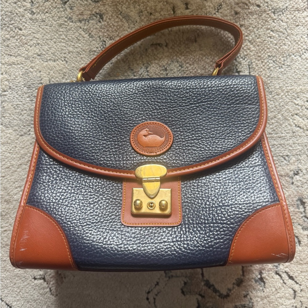 Dooney & Bourke Blue and Tan Satchel with Brass Lock